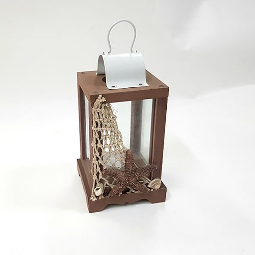 lanterne bois style marin avec filet et étoile de mer