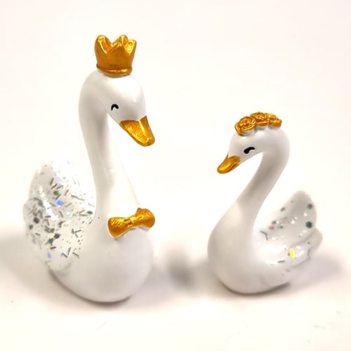2 mini sujet cygne blanc et or