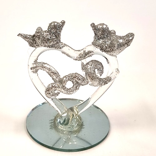 Sujet en cristal oiseaux Love argent