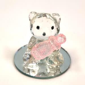 Sujet ours en cristal et biberon rose