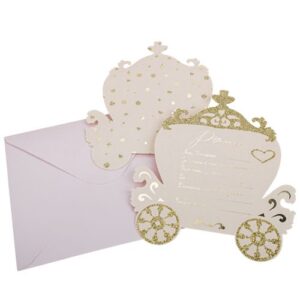 8 Invitations Princesse rose paillettes or