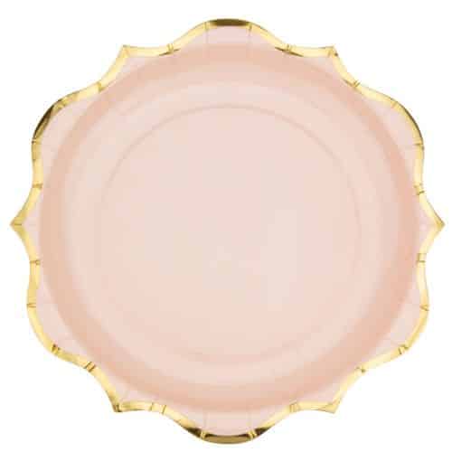8 ASSIETTES ROSE POUDRE LISERE OR 23CM