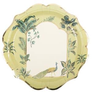 8 Assiettes Tropical Peacock Dégradé de Vert Amande et Or 23cm