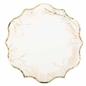 8 Assiettes fleurs des champs blanches, blush et or 22.5cm