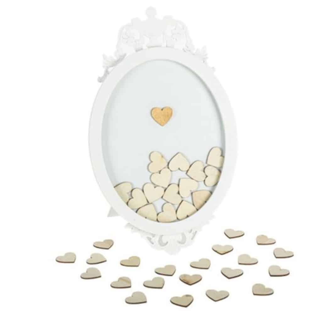 CADRE LIVRE D'OR BOIS BLANC OR 40X24CM + 40 COEURS BOIS DE 3.5CM