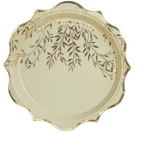 8 Assiettes Jolis Brins Vert Sauge et Or 23cm