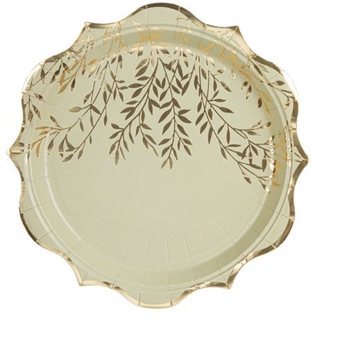 8 Assiettes Jolis Brins Vert Sauge et Or 23cm