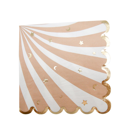 16 Serviettes Baby Nude Camel, Blanc et Or 33 x 33 cm - 3 Plis