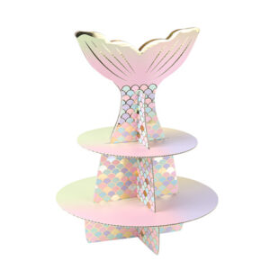 Presentoir Sirene Iridescent Pastel et Or 38.5cm 2 Etages
