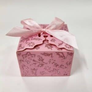 Boite rose pailletée + ruban 7.5x7.5x5cm