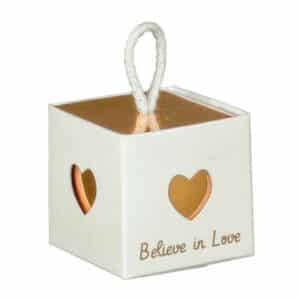 Boite cube coeur blanc et or