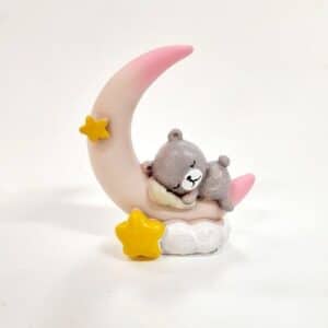Ours et demi lune rose 8.5x7cm