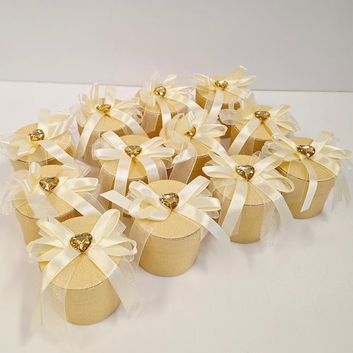 12 btes rondes tissu doré 5.5x5cm – Image 1
